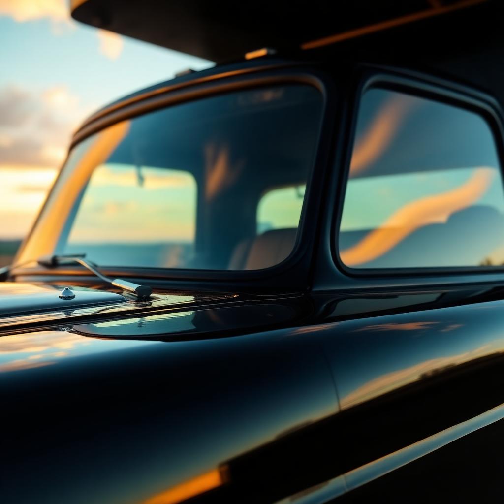 Glossy black truck reflection