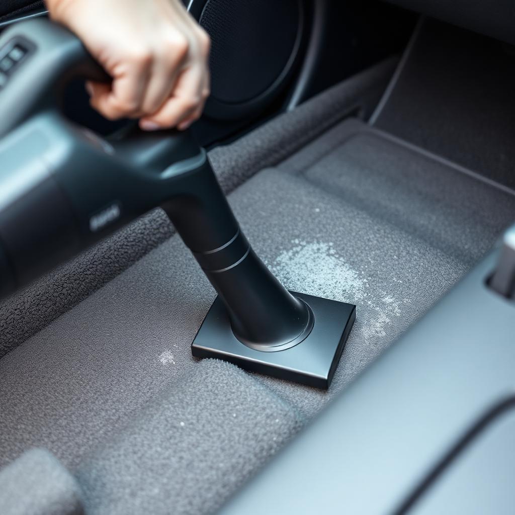 Vacuuming car carpet